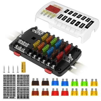 Marine Fuse Block with Ground, 12 Way 12V/24V Boat Fuse Panel, LED Indicator, DIN Rail/Wall Mount, for Marine Boat RV Automotive