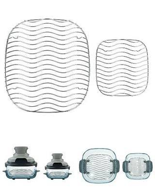2PCS Crisper Rack for Ninja Crispi FN101 & AS101, 304 Stainless Steel | Fits 2.5/4/6QT & 6-Cup | Heat-resistant to 1650°F | Wavy grid better for meat/chicken | Boosts hot airflow for crisping