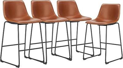 DUMOS 26 Inch Counter Height Bar Stools Set of 4, Modern Faux Leather High Barstools with Back and Metal Leg, Upholstered Bar Chairs for Kitchen Island, Brown