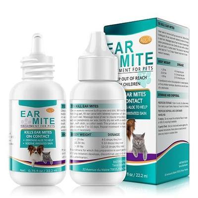 Ear Mites Treatment for Dogs and Cats,Dog Ear Infection Treatment Drops 0.75 Fl Oz | Relief for Dogs and Cats Suffering from Ear Mites, Pets Ear Cleaning Drops with Soothing Aloe for Dog & Cats