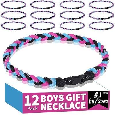 12 Pack Baseball Necklaces for Boys & Youth - 18 Inch Braided Titanium Sports Rope Necklace - Design for Team Party Favors, End of Season Gifts & Goodie Bags