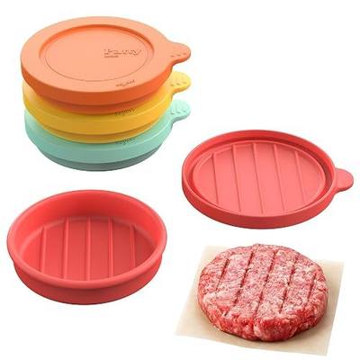 Silicone Burger Patty Mold Set with Lid, Nonstick Burger Press for 1/4 lb Patties, Food-Grade Patty Maker for Beef, Chicken & Veggie Burgers, Food Freezer Container, 4 Pack