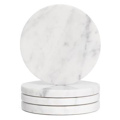 Set of 4 White Drink Coasters, 4-Inch Exquisite Marble Stone Coasters, Natural Stone Design, Perfect for housewarmings, Anniversaries, and Office Decor, While Helping Protect countertops