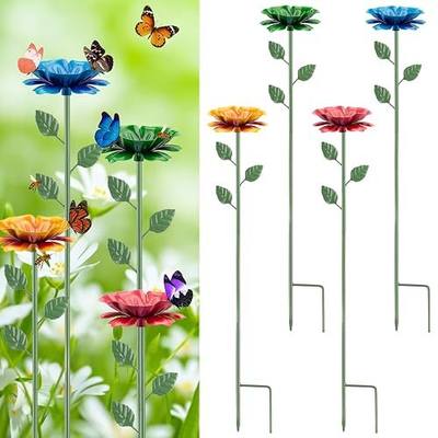 4 Pack Bee Watering Station, Bee Feeder Metal Butterfly Water Feeder | with Flower Design Colorful Butterfly Bee Bath Bowl for Outdoor Yard Garden Decor