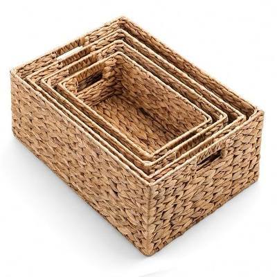M4DECOR Set of 4 Water Hyacinth Storage Baskets for Shelves – Handwoven Wicker Baskets for Organizing, 4 Sizes (S/M/L/Jumbo)
