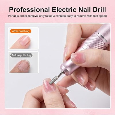 Cordless Electric Nail Drill Professional, Rechargeable Nail File Machine for Acrylic Nails & Gel Polish, Portable Manicure & Salon Nail Kit for Home Use (Pink)