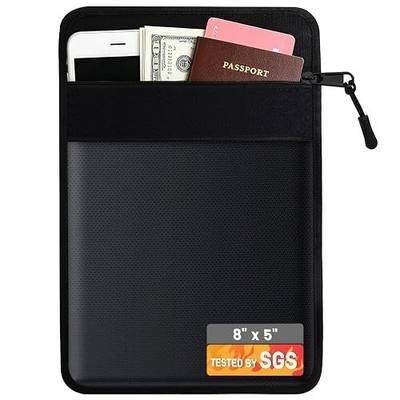 Fireproof Money Bag for Cash, 8x5.3in, Black | Small fireproof document bag with zipper, important document storage organizer for valuables, legal documents safe