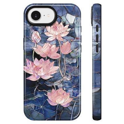 Lumen for iPhone 16e & iphone17e Case, Compatible with Magsafe, Hard Shell Cover with Camera Protection for Women Girls - Pink Lotus Mosaic Floral Design Stained Glass Blue Water Lily Zen Aesthetic