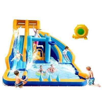 Inflatable Water Slide, Bounce House with Slide for Kids 3-8, 13.1x13.1x7.6 FT Bounce House Water Park with Long Dual Slides, Large Splash Pool, Climbing Wall, Jumping House, Boxing Game