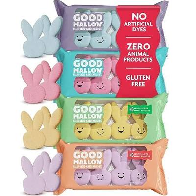 GoodMallow Plant-Based Easter Bunny Shaped Marshmallows – 4 x 4 Assorted Bunnies – 100% Vegan Marshmallows with No Artificial Dyes – Non-Dairy, Gluten Free, Gelatin Free Marshmellows, Pastel Party Candy (16 Assorted Bunnies)