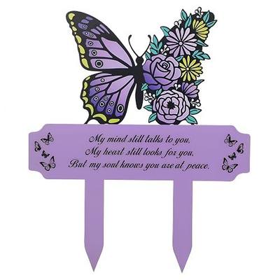 Memorial Grave Markers for Mom Dad,Butterfly Metal Grave Decorations | for Cemetery Butterfly Cemetery Cardinals Stake Decoration Garden Stakes for Mom Purple