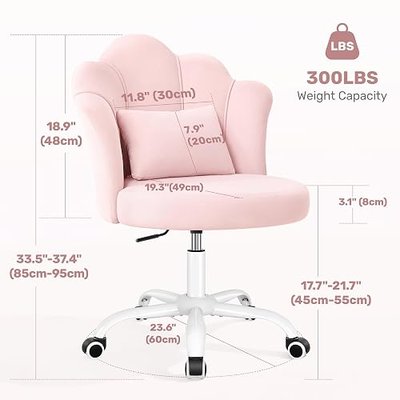 BestGlory Petal Vanity Chair with Wheels, 3.15" Extra Thick Comfy Makeup Chair, Adjustable Modern Swivel Armless Desk Chair for Girls Women, Aesthetic Small Office Chair for Bedroom Dorm, Pink