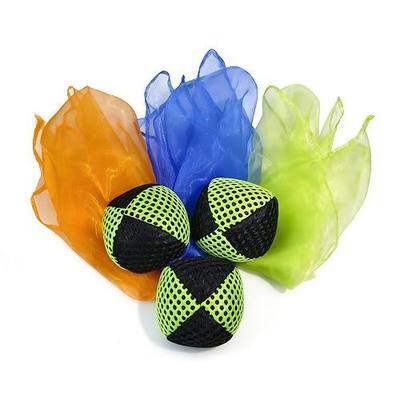 Juggling Balls and Scarves for Beginners, Non-Slip Mesh Juggling Set with Multiple Colors, Ideal for Hand-Eye Coordination Training & Multi-Scene Entertainment (Black Green)