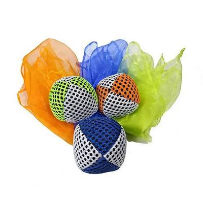 Juggling Balls and Scarves for Beginners, Non-Slip Mesh Juggling Set with Multiple Colors, Ideal for Hand-Eye Coordination Training & Multi-Scene Entertainment (Orange Blue Green)