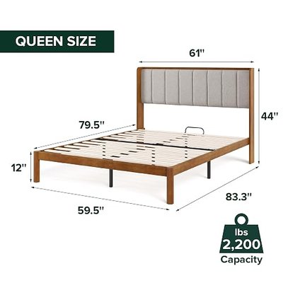 Zinus Jonas Bamboo Platform Bed Frame, Wingback Headboard, Queen | Mid-Century Modern Design, Plush Upholstered Comfort, Sustainable Bamboo, Fits Any Bedroom Style, No Box Spring Needed