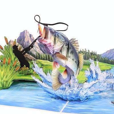 Bass Fishing Pop Up Birthday Card for Men, 3D Fishing Birthday Card For Dad, Husband, Brother, Son, Grandpa, Fisherman Gift, All-Occasion Father's Day, Birthday, Outdoor, Thank You, Retirement