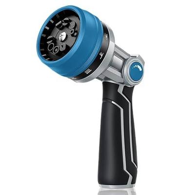RAINPOINT Full-Metal Garden Hose Nozzle, Heavy Duty Water Hose Nozzle Sprayer With 10 Adjustable Patterns & High Flow,Thumb Control For Flow Adjustment, Ideal For Watering, Washing, Cleaning,Blue
