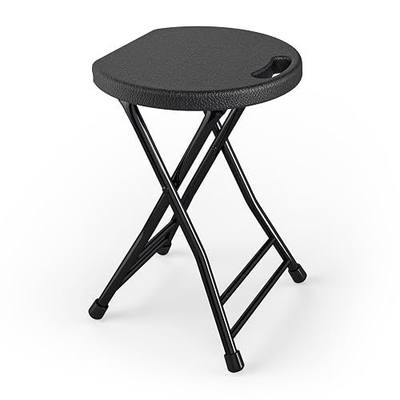 Folding Stool, 18 Inch Foldable Stool with Handle & Steel Frame, Folding Bar Stools, 500lbs Sturdy Foldable Lightweight Metal Chair for Camping, Indoor and Outdoor, Black