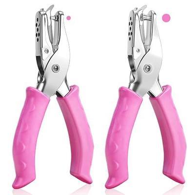 2 PCS Single Hole Punch, 1/4" and 1/8" Hole Puncher with Pink Soft Grip | Small Hole Punch, Handheld Small Circle Paper Punch for Crafts, Scrapbooks, Tags, Tickets in Home, Office and Classroom