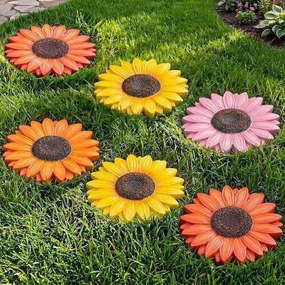 Cinnvoice 6 Pack Garden Stepping Stones Outdoor - 10 Inch Resin Decorative Stone for Garden Walkway Patio Landscaping Yard Decor(Sunflower)