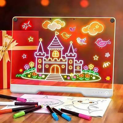 Rechargeable Led Drawing Board for Kids, 16.7" Portable Doodle Glow LED Note Board with 7 Colors, DIY Neon Art Dry Erase Light Up Drawing Pad, Perfect Christmas & Birthday Gifts for Girls Boys