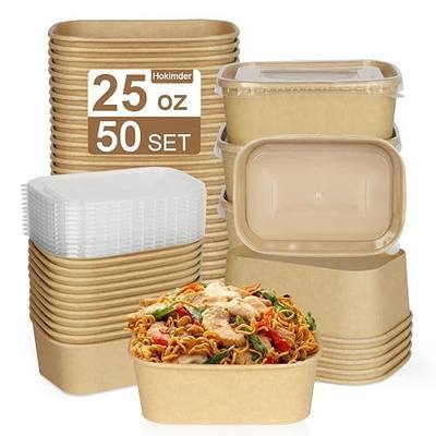 50 Pack 25 oz Paper Meal Prep Containers with Lids, Stackable Paper Bowls | Cardboard Containers with Lids, Safe for Freezer Storage. Perfect for Salads, Leftovers, Soups, Snacks, 50 Bowls 50 Lids