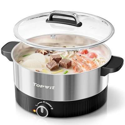 TOPWIT 4.5L Hot Pot Electric, Stainless Steel Electric Pot with Dual Power | 1200W Fast Heating, Electric Hot Pot for Cooking Hotpot, Soup, Pasta, Perfect for Family Dinner & Party, Black