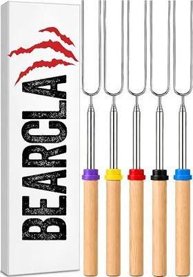 BEARCLAW Smores Sticks for Fire Pit - Accessories for Campfire Marshmallow Roasting Sticks Smores Kit Outdoor-Smore Skewers Hot Dog Fork For Outside, Camping Essentials Bonfire Gear Long 32" 5 Pack