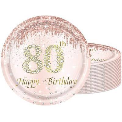 20Pcs 80th Birthday Plates 9 Inch Heavy Duty Paper Plates Rose Gold Happy 80th Year Old Party Supplies Eighty Year 1946 Themed Birthday Party Plate Set,for 80th Birthday Party Decorations for Women