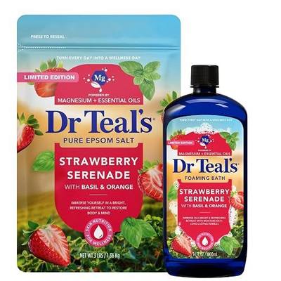 Dr Teal's Limited Edition Strawberry Serenade Pure Epsom Salt and Foaming Bath Set with Basil & Orange