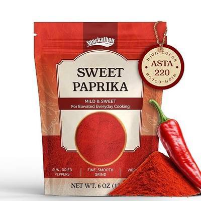 Snackathon Sweet Paprika Powder, 6 OZ Resealable Bag, High Color ASTA 220, Vibrant Red, Mild & Sweet, 100% Pure All-Natural, Fine & Smooth Gourmet Spice