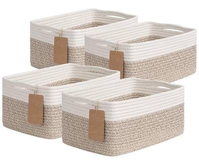 Goodpick 4 Pack Storage Baskets for Organizing Shelves, Light Brown & White | 13" x 8" x 6" Woven Rope Baskets for Baby Toys & Diapers, Decorative Gift Basket for Home & Nursery, Rectangle Design