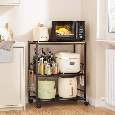 3-Tier Microwave Stand, Kitchen Microwave Cart with Adjustable Shelf | Rolling Kitchen Storage Cart on Lockable Wheels, Coffee Cart Shelf Rack Organizer for Kitchen, Living Room, Rustic Brown