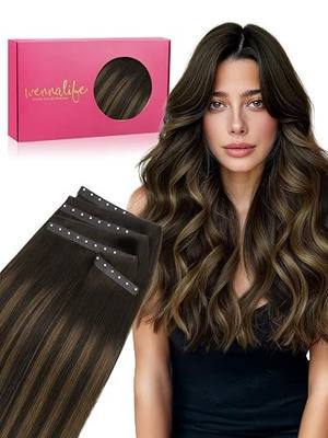 WENNALIFE 3PCS Butterfly Weft Hair Extensions Human Hair 14 Inch 80g Balayage Dark Brown Mixed Chestnut Brown Genius Sew in Hair Extensions Real Human Hair Add Volume and Length Invisible Extensions