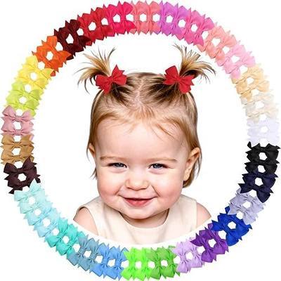 Oaoleer 60pcs Baby Hair Clips, 2" Small Baby Girls Fully Lined Hair Bows Hair Pins Tiny Hair Bows Alligator Clips for Baby Girls Infants Toddlers in Pairs (Type A-60pcs)