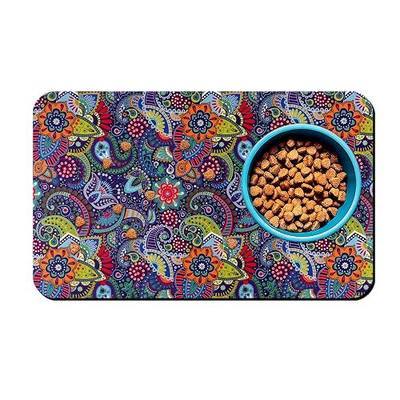 Dog Food Mats for Floors Paisley Mat for Cat Food Water Bowls | Waterproof Absorbent Quick Dry Non Slip Food Mat for Pet Feeding