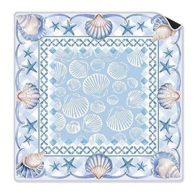 Blue Seashell Starfish Coastal Mahjong Mat 31.5 x 31.5 Inch, Preppy Beach Summer Non-Slip Noise Reduction Mahjong Table Mat for American Mah Jong Poker Card Board Games Dominoes