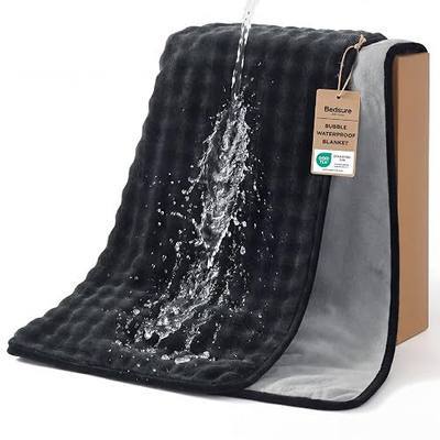 Bedsure Bubble Waterproof Blanket for Couch - Soft Fleece Reversible Dog Blankets for Small Dogs, Waterproof Couch Sofa Cover Bed Protector, Black/Grey, Throw 50x60 inches