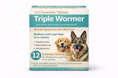 Pyrantel Pamoate and Praziquantel De-wormer Tablet for Medium and Large Dogs, Chewable Formula