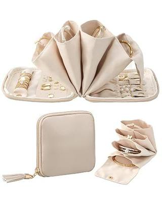 Lolalet Travel Jewelry Case Organizer, Small Soft Jewellery Pouch -Oatmeal | Storage Bag for Traveling Women, with Multi Compartments for Packing Necklaces, Earrings, Bracelets