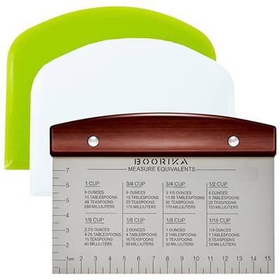 BOORIKA Dough Scraper & Bench Scraper Kitchen – Stainless Steel Sourdough Tools – Dough Cutter for Sourdough Bread, Pizza, and Flat Top Griddles – Chef Approved (Dark)