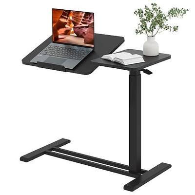 Adjustable Overbed Bedside Table with Wheels, Pneumatic Tilting Desktop Mobile Standing Desk, Rolling Laptop Desk for Bed, Sofa, or Hospital Use, (31.6" W x 15.7" D, Black)