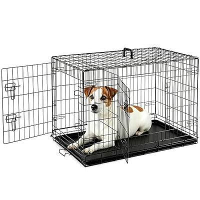 Sweetcrispy 36 Inch Dog Crate, Medium Crates Double Door Folding Metal Wire Dog Cage with Plastic Leak-Proof Pan Tray, Pet Kennel for Indoor, Outdoor, Travel