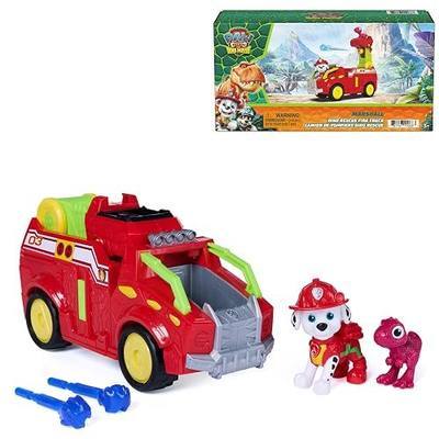 PAW Patrol The Dino Movie Marshall Dino Rescue Firetruck Toy Vehicle | 8-Inch Dino Toy Truck, 360-Degree Projectile Launcher, Marshall & Rhubarb Action Figures, Kids Toys for Boys & Girls 3+