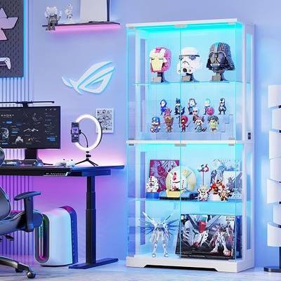 Auro Home 4-Tier Display Cabinet with Light White (65" H*31.5" W*13.7" D) | Display Case With Glass Door,Curio Cabinet with 3 color Light&Human Body Sensor,Perfect for Collectibles,Lego,Trophy,Book