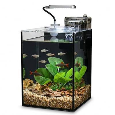 2.2 Gallon Small Aquarium Set Glass Fish Tank,Desktop Small Aquarium Kit for Beginners and Children to Keep Betta Fish, Goldfish, Shrimp, and Aquatic Plants (Black, 2.2 Gallon (Complete Kit))