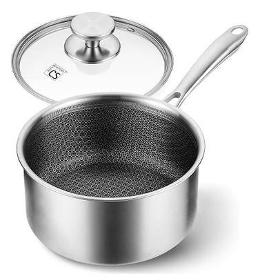 KOCH SYSTEME CS 4 Quart Saucepan With Lid, Hybrid Nonstick Stainless Steel Saucepan, Tri-Ply Stainless Steel Pot 4QT, Stainless Steel Sauce Pan with Honeycomb Interior, Large Saucepan Induction Ready