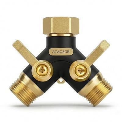 Garden Hose Splitter 2 Way Heavy Duty, Metal Body Water Hose Splitter | with Shut-Off Valve,360° Brass Swivel,3/4'' GHT Connector Full Flow Hose Bib Splitter, For Outdoor Spigot Faucet