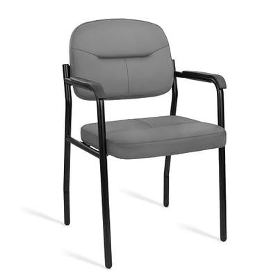 CLATINA Leather Office Guest Chair, Reception Chair No Wheels with Armrests and Lumber Support, Ergonomic Desk Armchair for Meeting Waiting Conference Lobby Room Shool Study, Grey, 1PK