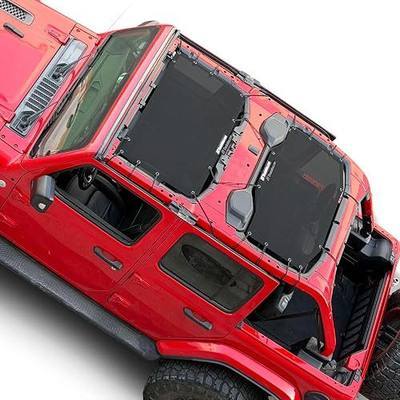 JL Sun Shade Top Roof Compatible with Jeep Wrangler Sunshade Front+Rear 2pc | Black, Mesh Sunroof, Fit 2018-Current JLU 4 door, Innovated Design, not Affect Airbags in 2024+ Model, Block UV, Easy Install